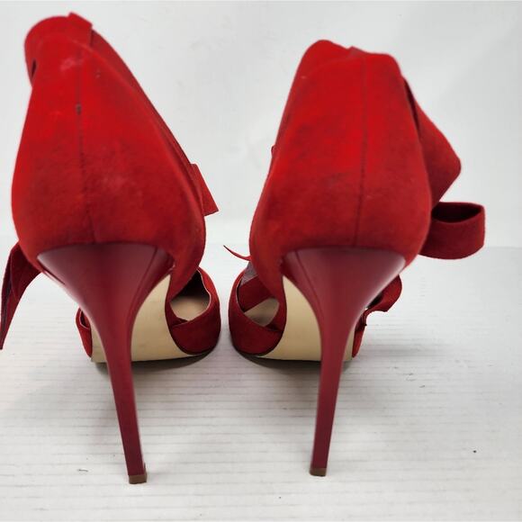 Just Fab Red Bow Stilettos Heels Ankle Strap Pointed Toe Heels Women's Size 9 - Picture 6 of 13
